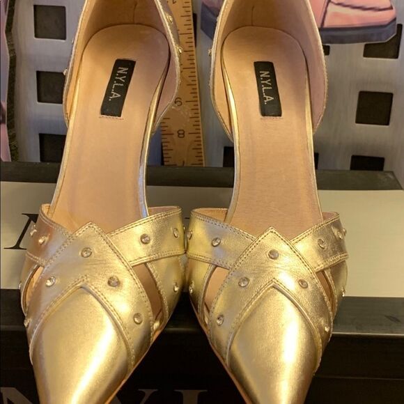 NYLA Heels Holiday-S Rhinestone Gold NIB SZ.8 - Picture 5 of 8